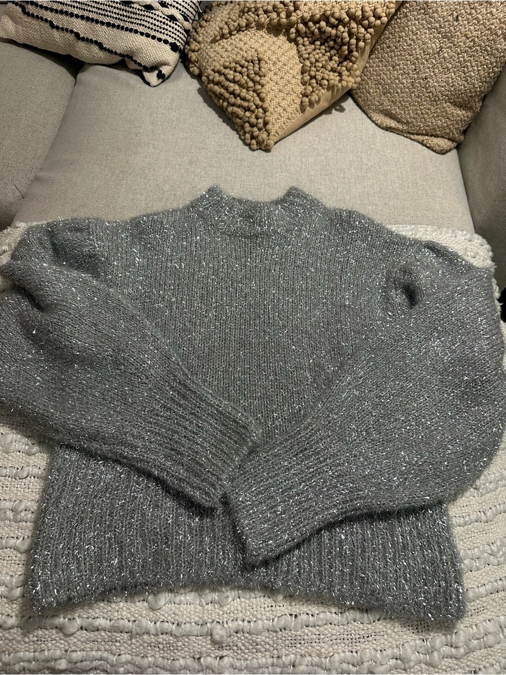 H&M Silver Metallic Heather Gray Crewneck Sweater